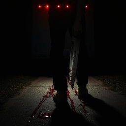 A dark night scene featuring a truck at the back, high contrasts and dramatic lighting