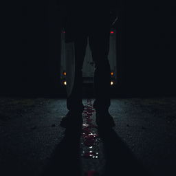 A dark night scene featuring a truck at the back, high contrasts and dramatic lighting