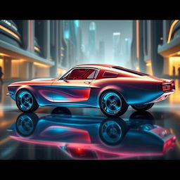 A modified 1967 Ford Mustang transformed into a fluidic car design, showcasing smooth, flowing curves and futuristic aesthetics