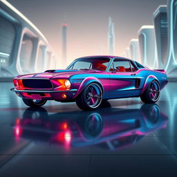 A modified 1967 Ford Mustang transformed into a fluidic car design, showcasing smooth, flowing curves and futuristic aesthetics