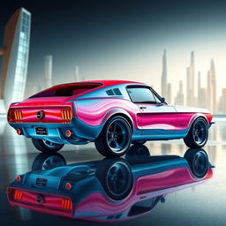 A modified 1967 Ford Mustang transformed into a fluidic car design, showcasing smooth, flowing curves and futuristic aesthetics