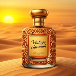 A beautifully designed perfume bottle named "Vintage Savannah", inspired by the deserts of Egypt