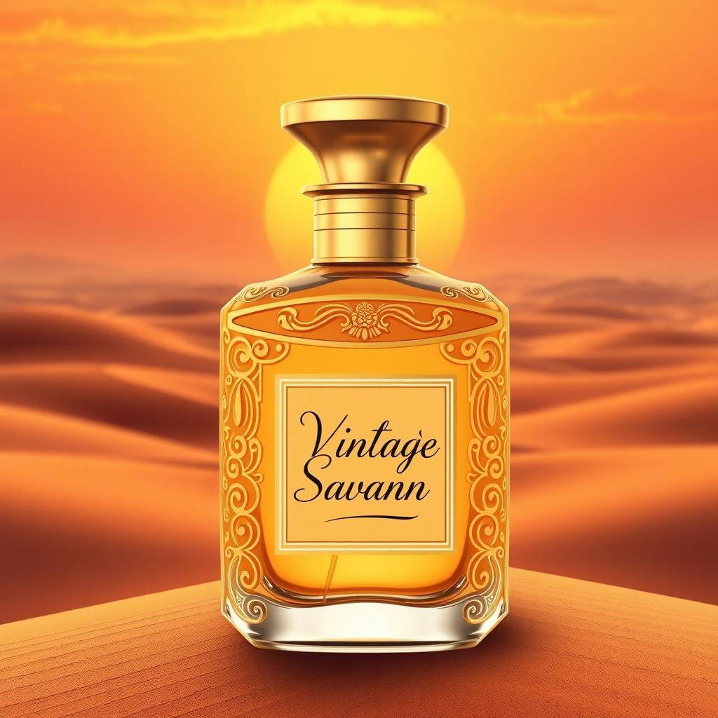 A beautifully designed perfume bottle named "Vintage Savannah", inspired by the deserts of Egypt