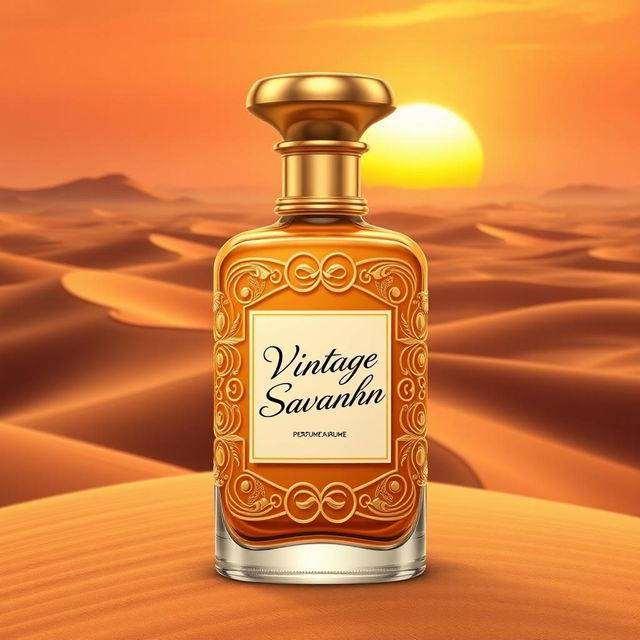 A beautifully designed perfume bottle named "Vintage Savannah", inspired by the deserts of Egypt