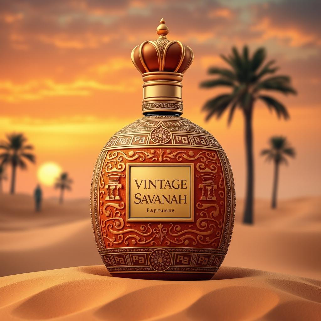 An exquisite perfume bottle named "Vintage Savannah", designed to evoke the essence of the deserts of Egypt