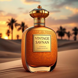 An exquisite perfume bottle named "Vintage Savannah", designed to evoke the essence of the deserts of Egypt