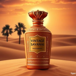 An exquisite perfume bottle named "Vintage Savannah", designed to evoke the essence of the deserts of Egypt