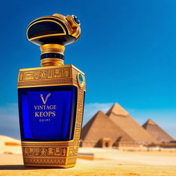 A stunning perfume bottle named "Vintage Keops I", designed to embody the grandeur of the Pharaohs of Egypt