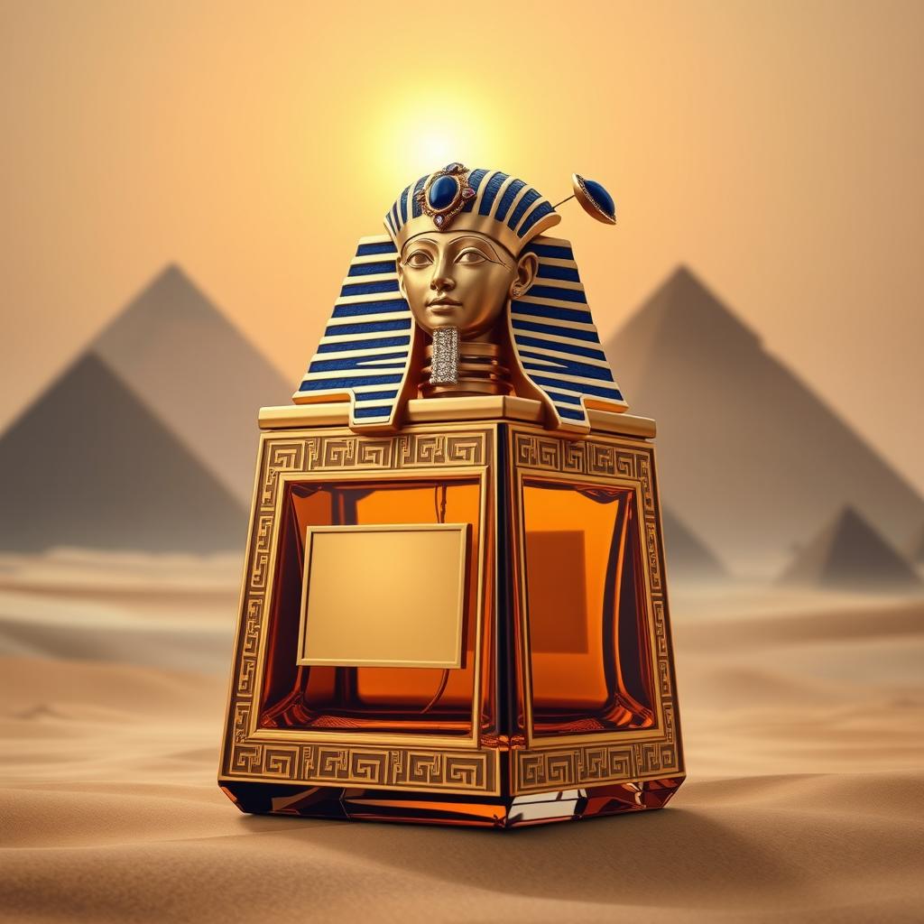 An opulent perfume bottle named "Vintage Keops I", designed to evoke the majestic aura of the Pharaohs of Egypt