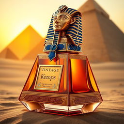 An opulent perfume bottle named "Vintage Keops I", designed to evoke the majestic aura of the Pharaohs of Egypt