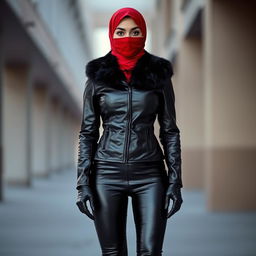 A full-body portrait of a woman standing upright