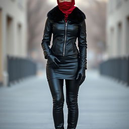 A full-body portrait of a woman standing upright
