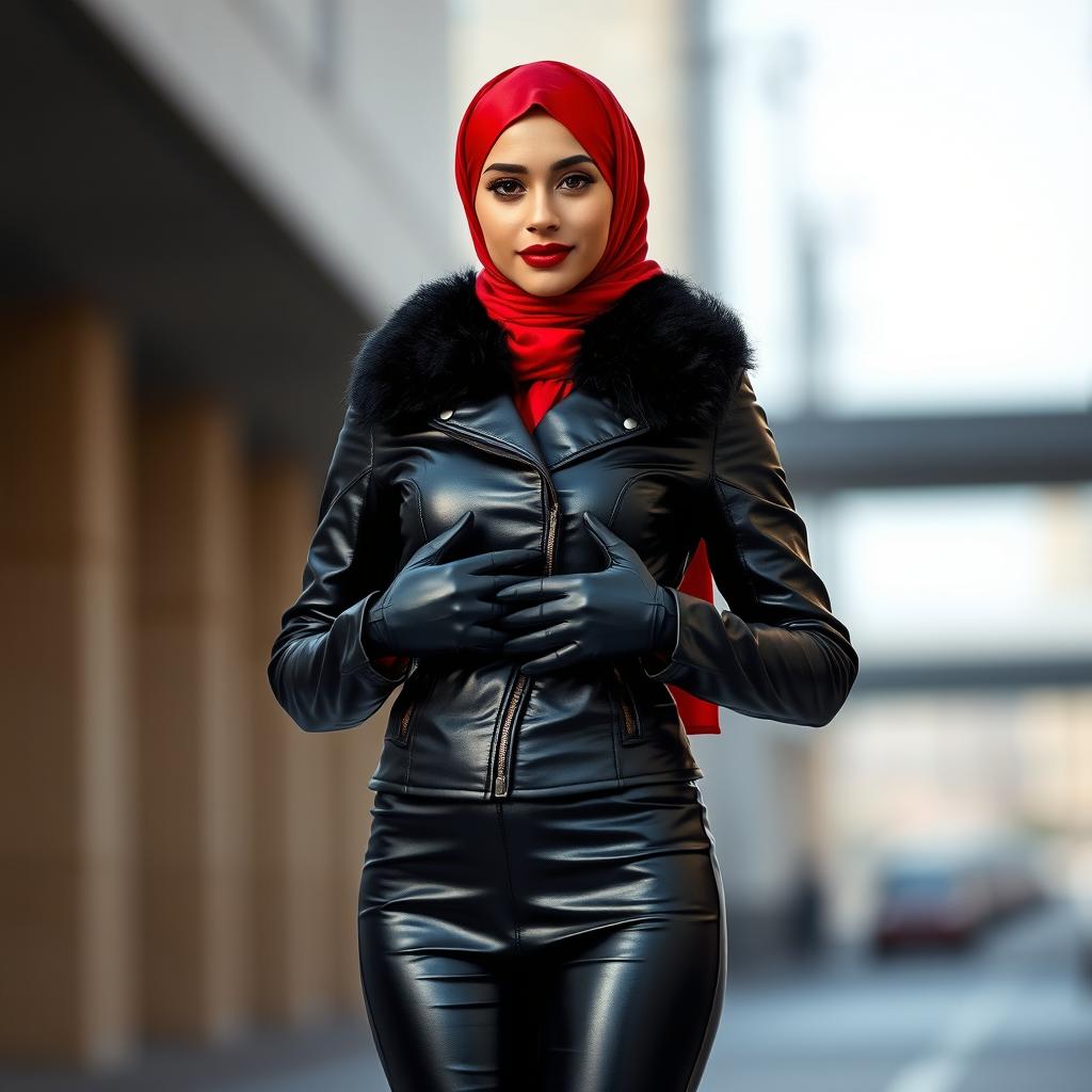 A full-body portrait of a woman standing upright