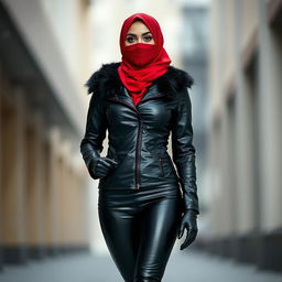 A full-body portrait of a woman standing upright