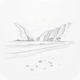 A detailed pencil sketch of Nihiwatu Beach, capturing the natural beauty of the landscape