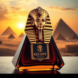 A luxurious perfume bottle named "Vintage Keops I", designed to capture the regal essence of the Pharaohs of Egypt