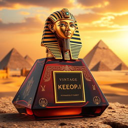 A luxurious perfume bottle named "Vintage Keops I", designed to capture the regal essence of the Pharaohs of Egypt
