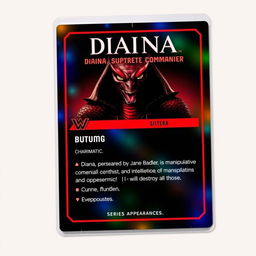 A collector's card design for 'Diana, Supreme Commander