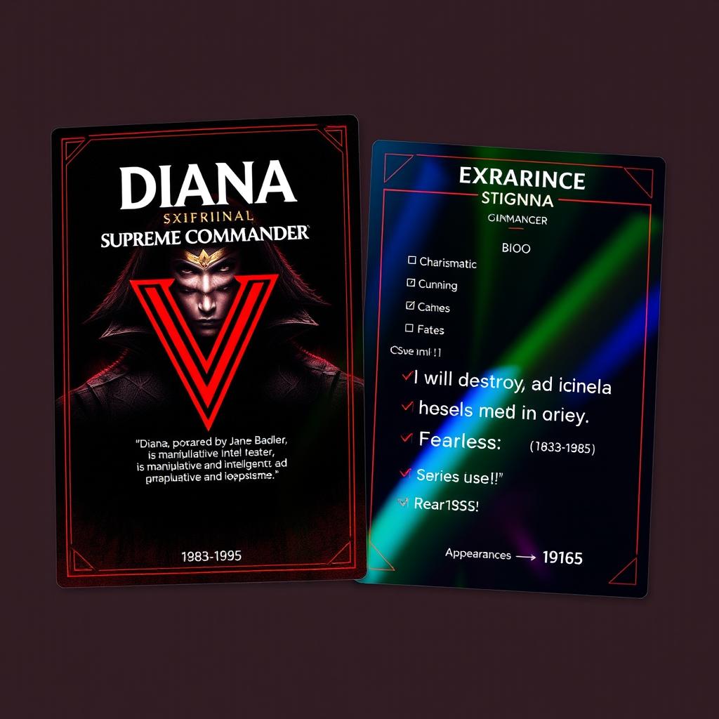 A collector's card design for 'Diana, Supreme Commander