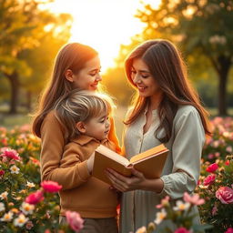 A romantic scene depicting a teacher and a small student in an artistic, heartwarming setting
