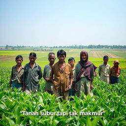 A thought-provoking scene depicting the contrast between fertile land and poverty