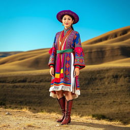 A contemporary depiction of Mongolian national dress, showcasing both traditional and modern elements