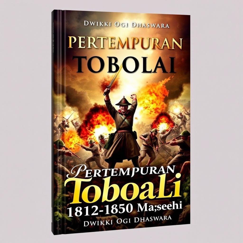 A captivating book cover for 'Pertempuran Toboali, 1812-1850 Masehi' by Dwikki Ogi Dhaswara