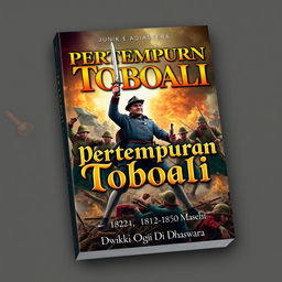 An engaging book cover design for 'Pertempuran Toboali, 1812-1850 Masehi' by Dwikki Ogi Dhaswara