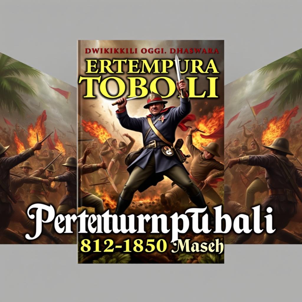An engaging book cover design for 'Pertempuran Toboali, 1812-1850 Masehi' by Dwikki Ogi Dhaswara