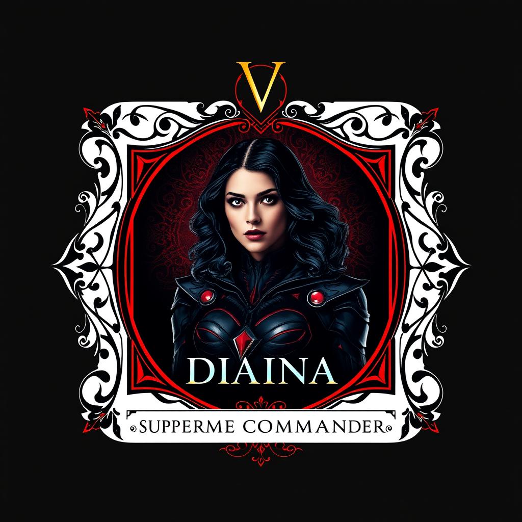 A collector's card design featuring Diana from 'V', prominently displayed in the center