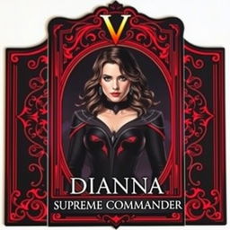 A collector's card design featuring Diana from 'V', prominently displayed in the center