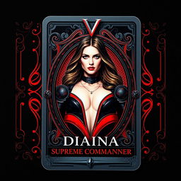 A collector's card design featuring Diana from 'V', prominently displayed in the center