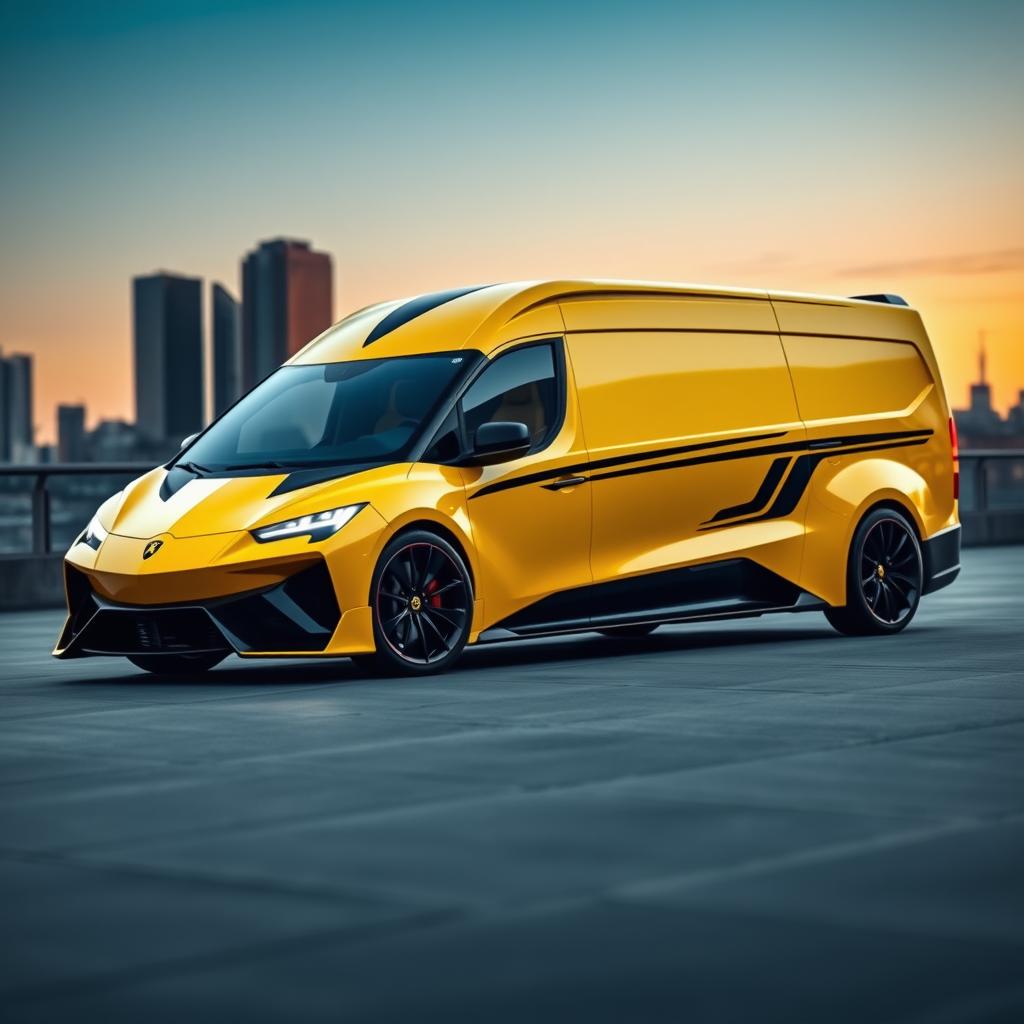 A sleek, futuristic design of a Lamborghini-inspired Berlingo, showcasing an ultra-modern interpretation of the classic van