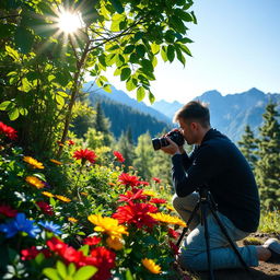 A talented photographer capturing stunning images of nature, showcasing vibrant colors and intricate details