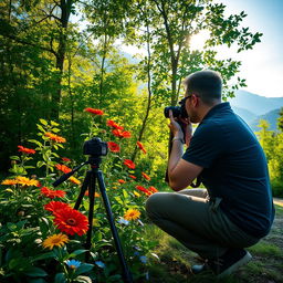 A talented photographer capturing stunning images of nature, showcasing vibrant colors and intricate details
