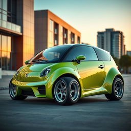 A unique automotive design featuring a Lamborghini-inspired Multipla, blending the iconic sharp lines and aggressive body style of Lamborghini with the rounded, retro aesthetic of the Multipla