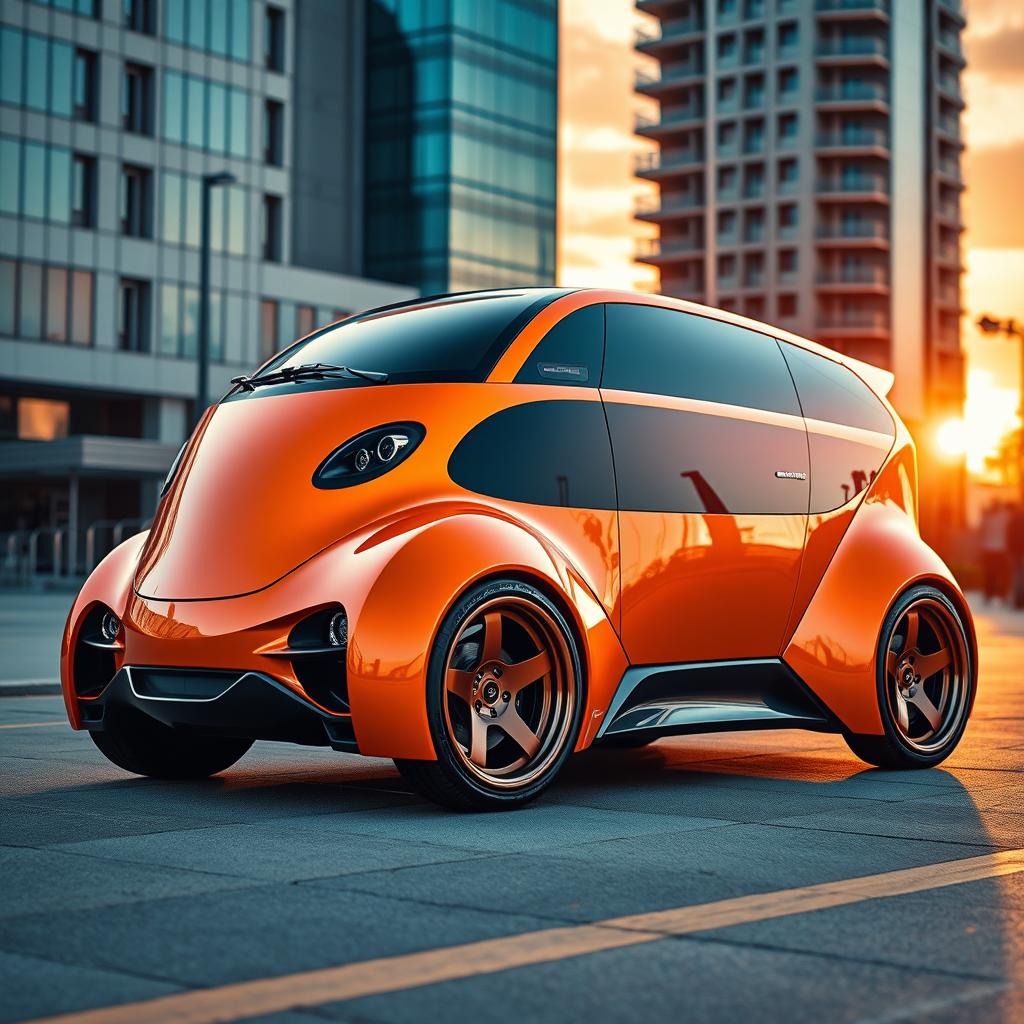 A unique automotive design featuring a Multipla-inspired Lamborghini, merging the iconic sharp lines and aggressive body style of Lamborghini with the rounded, retro aesthetic of the Multipla