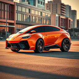 A unique automotive design featuring a Multipla-inspired Lamborghini, merging the iconic sharp lines and aggressive body style of Lamborghini with the rounded, retro aesthetic of the Multipla