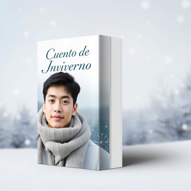 A book cover designed with a winter color palette of white, light blue, and gray