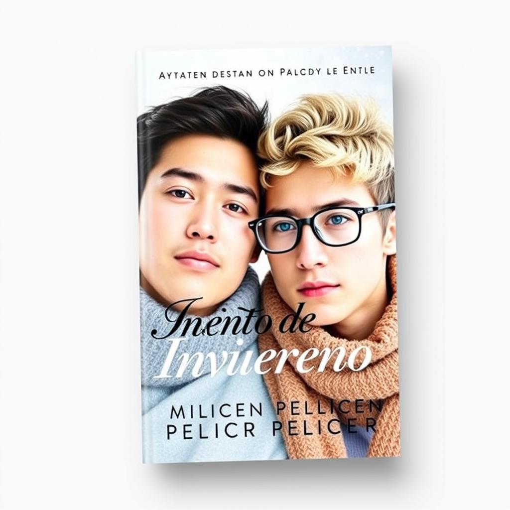 A book cover designed with a winter color palette of white, light blue, and gray