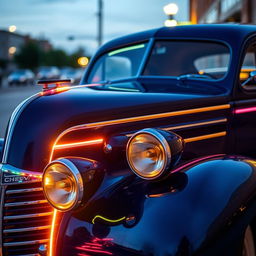 A classic 1939 Chevy Coupe elegantly adorned with modern LED lighting