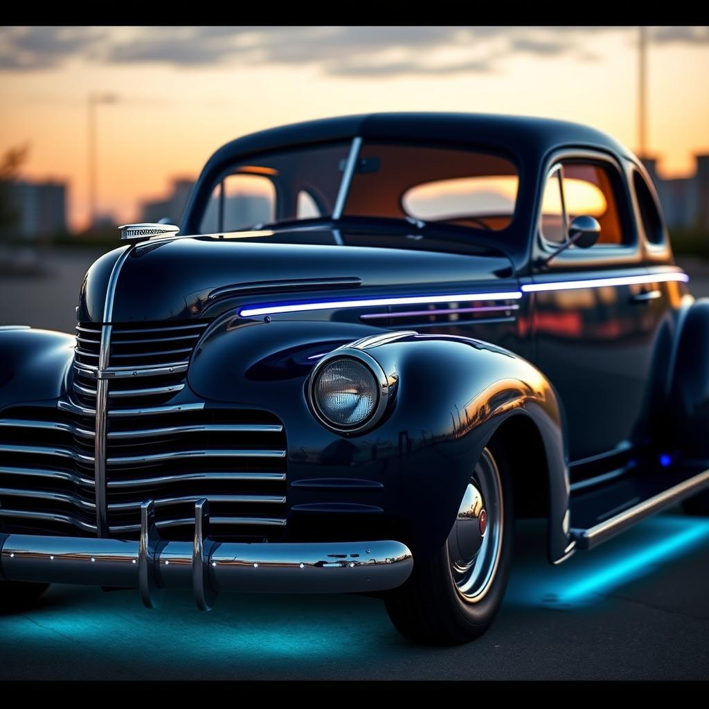 A classic 1939 Chevy Coupe elegantly adorned with modern LED lighting