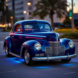 A classic 1939 Chevy Coupe elegantly adorned with modern LED lighting