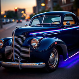 A classic 1939 Chevy Coupe elegantly adorned with modern LED lighting