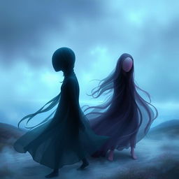 A stunning piece of digital art depicting faceless figures that embody a sense of mystery and intrigue