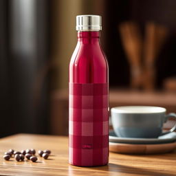 A beautifully designed checked ruby tea flask meant for one person, showcasing a rich ruby red color with a checkered pattern