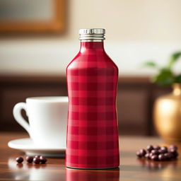 A beautifully designed checked ruby tea flask meant for one person, showcasing a rich ruby red color with a checkered pattern