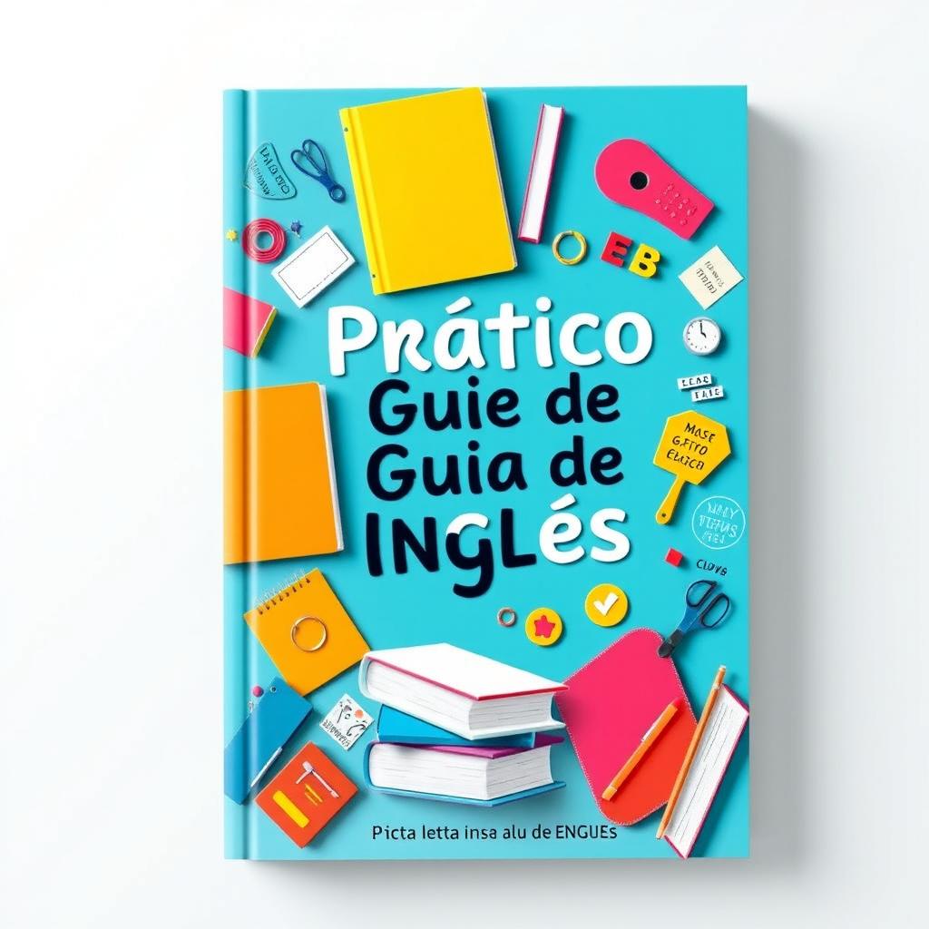 A vibrant book cover design for 'Prático Guia de Inglês'