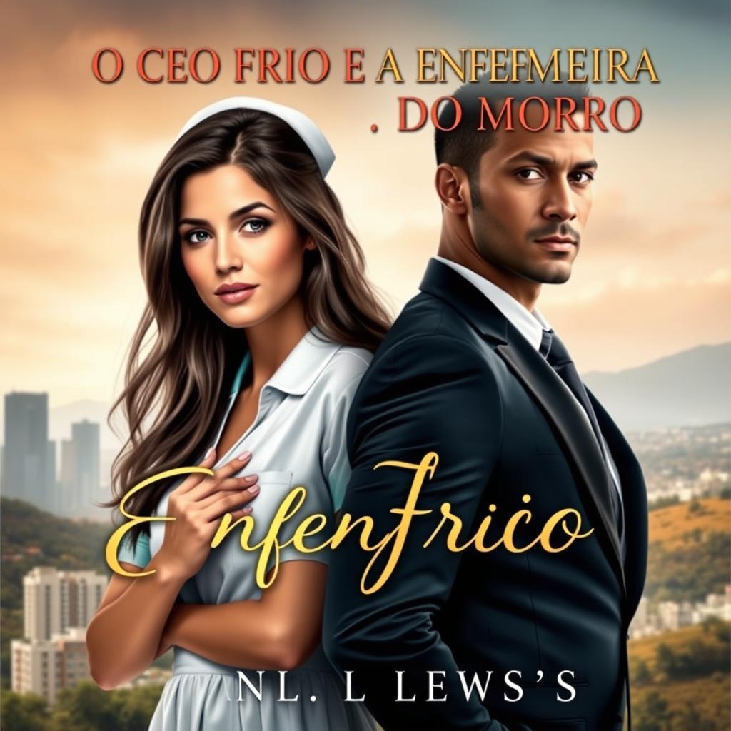 A romantic book cover featuring a stunning young nurse with long, dark hair, exuding warmth and compassion
