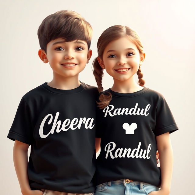 A boy and a girl standing closely together, both wearing black t-shirts